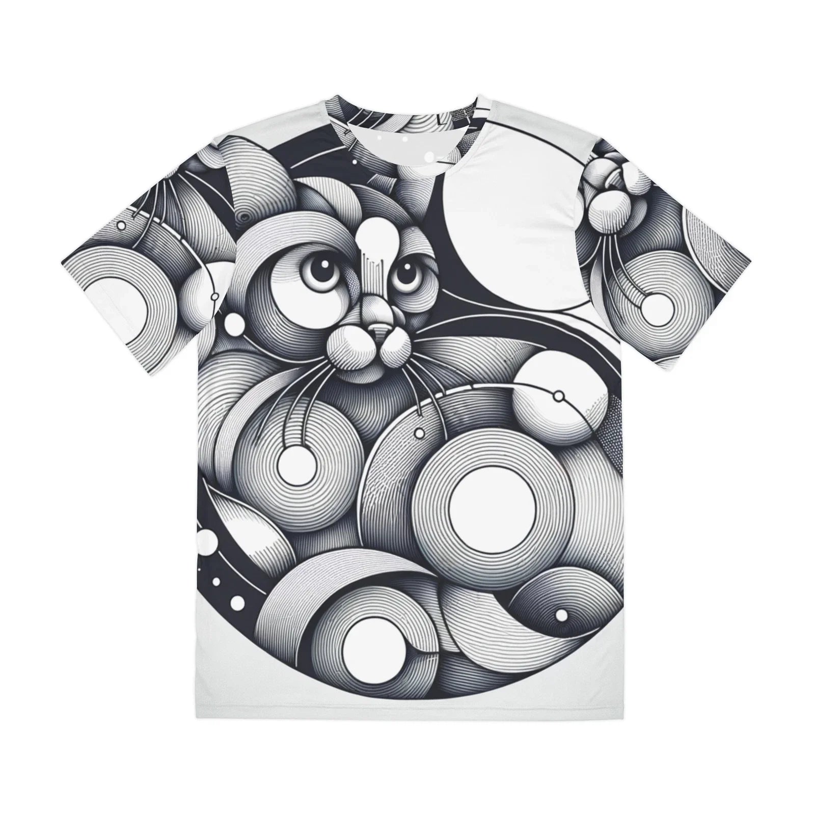 All Over Print T Shirt Geometric Line Art Cat Silver Minimalist Unisex T-shirt, Sweatshirt, Hoodie, Long Sleeve Tee - T-Shirt, Sweatshirt, Hoodie