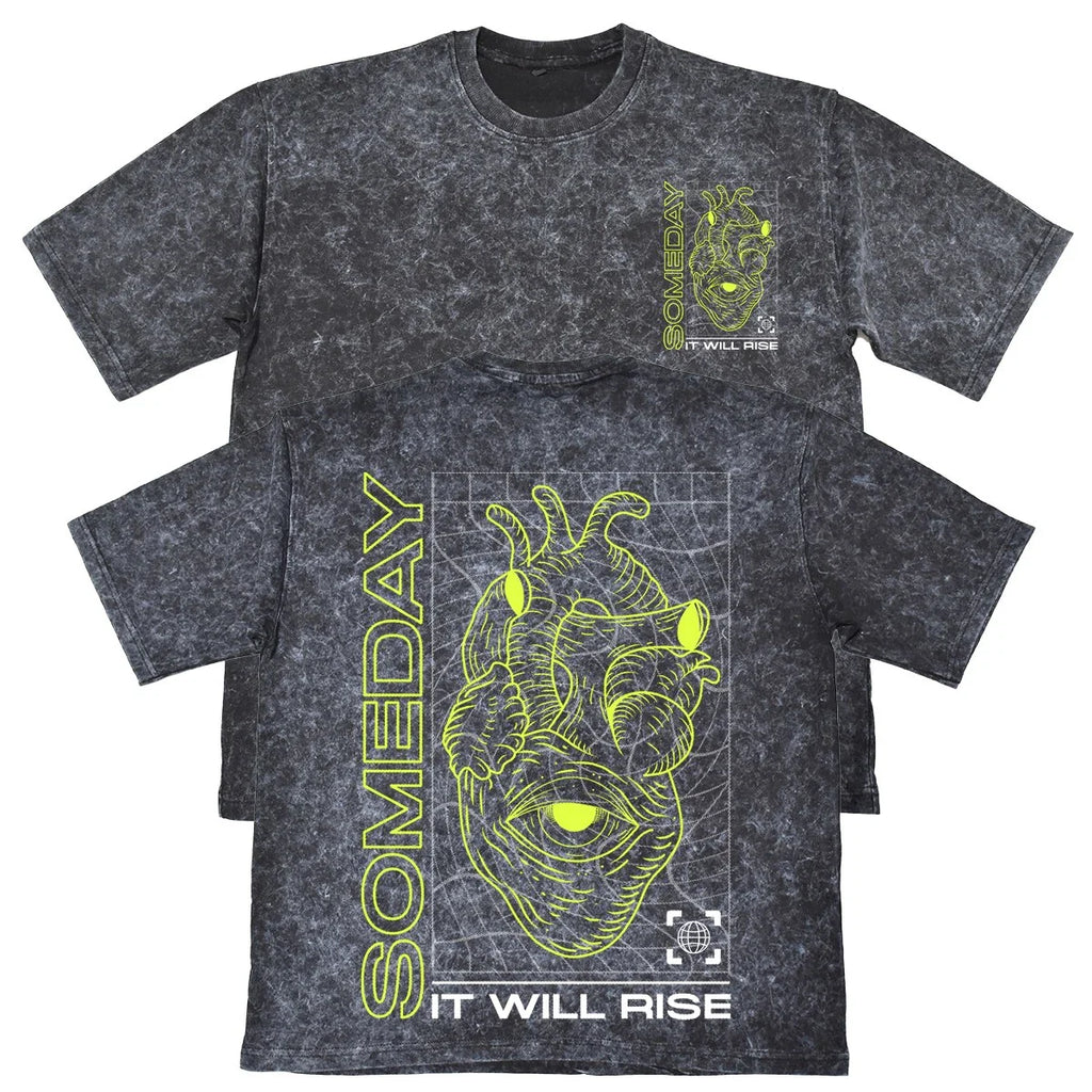 Someday It Will Rise Mens Carbon Grey 240gsm French Terry Acid Wash T-Shirt Unisex T-shirt, Sweatshirt, Hoodie, Long Sleeve Tee - T-Shirt, Sweatshirt, Hoodie