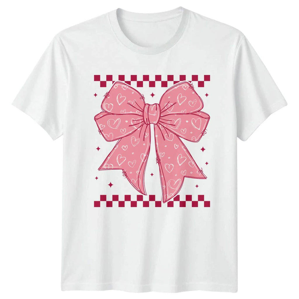 Pink Doodle Bow Heart Kawaii Womens T-Shirt Coquette Aesthetic Fashion Unisex T-shirt, Sweatshirt, Hoodie, Long Sleeve Tee - T-Shirt, Sweatshirt, Hoodie