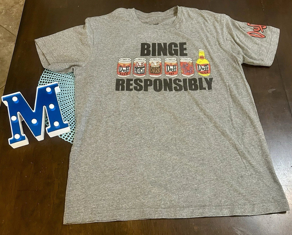 The Simpsons Binge Responsibly Men's Gray T-shirt Size: Large Unisex T-shirt, Sweatshirt, Hoodie, Long Sleeve Tee - T-Shirt, Sweatshirt, Hoodie