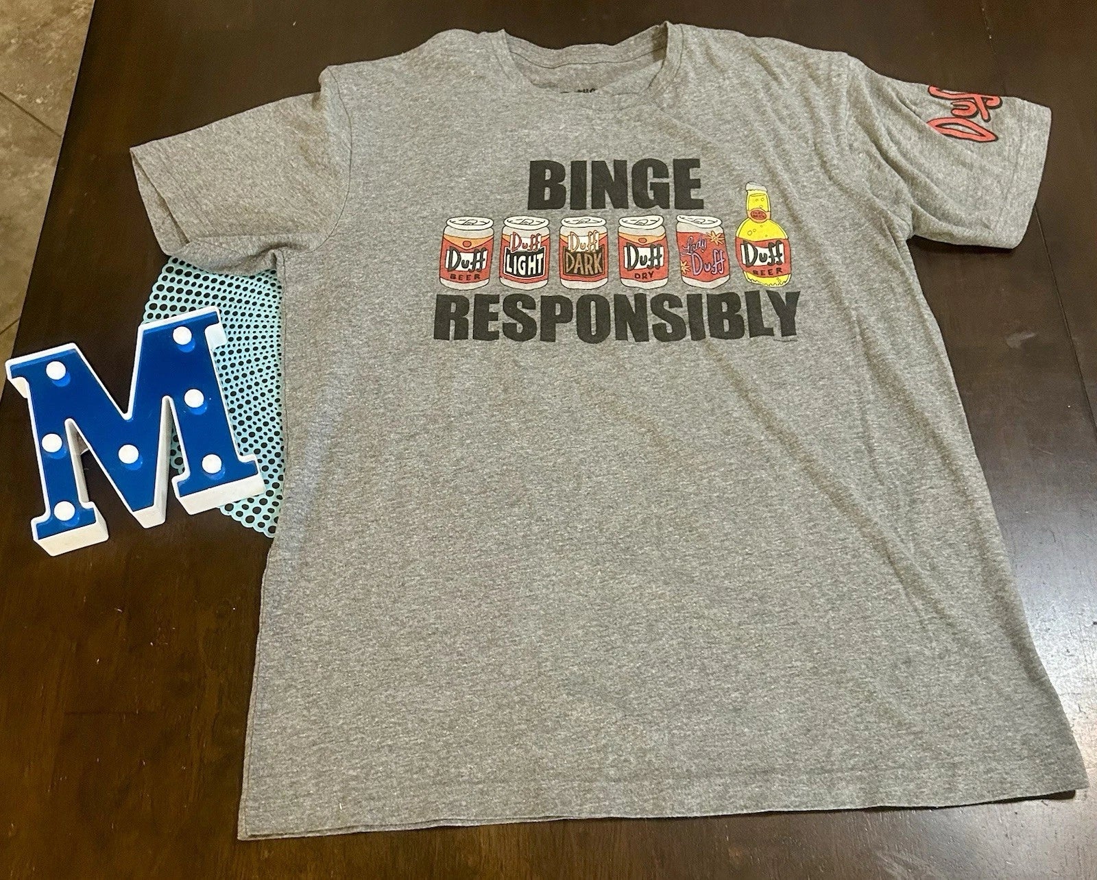The Simpsons Binge Responsibly Men's Gray T-shirt Size: Large Unisex T-shirt, Sweatshirt, Hoodie, Long Sleeve Tee - T-Shirt, Sweatshirt, Hoodie
