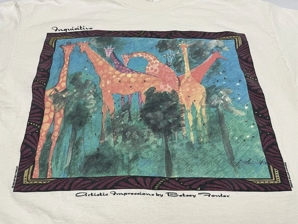 Artistic Impressions Betsey Fowler T Shirt Size XL Giraffes Inquisitive USA Made Unisex T-shirt, Sweatshirt, Hoodie, Long Sleeve Tee - T-Shirt, Sweatshirt, Hoodie