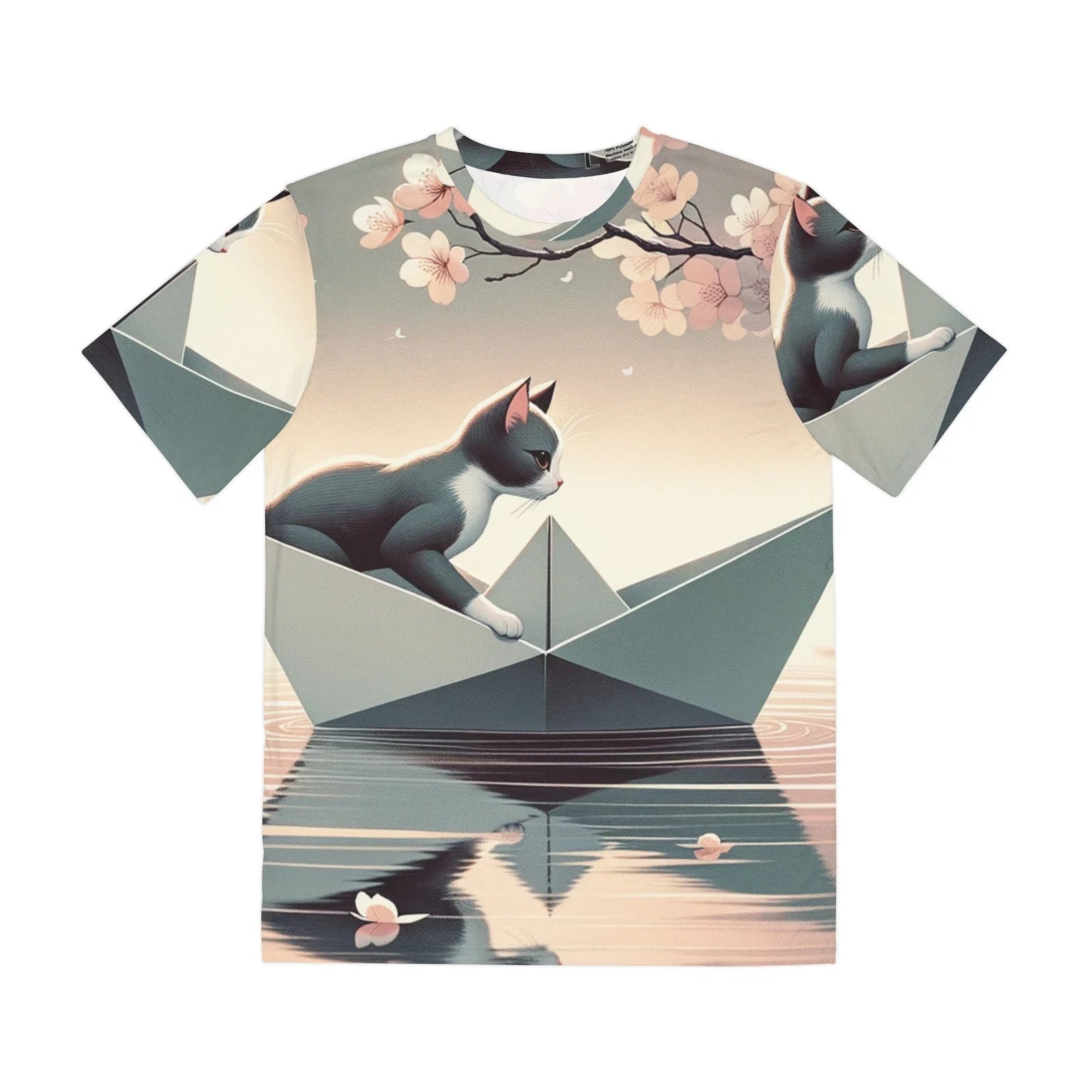 All Over Print T Shirt Minimalist Cat in Paper Boat Unisex T-shirt, Sweatshirt, Hoodie, Long Sleeve Tee - T-Shirt, Sweatshirt, Hoodie