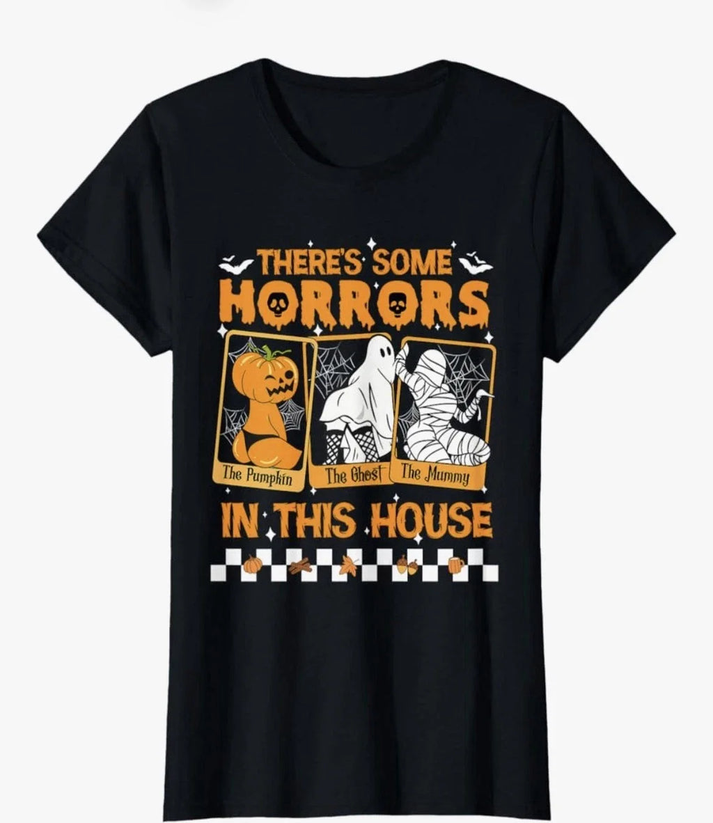 There's Some Horrors In This House Funny Halloween Male T-Shirt- 2XL Unisex T-shirt, Sweatshirt, Hoodie, Long Sleeve Tee - T-Shirt, Sweatshirt, Hoodie