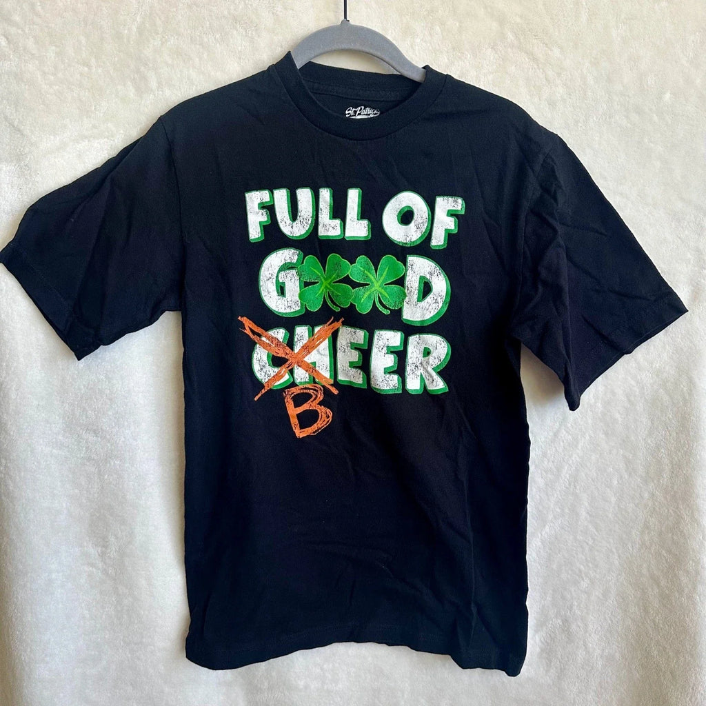 St. Patrick's Black T-Shirt Full of Good Cheer Beer Shamrocks Size Small Unisex T-shirt, Sweatshirt, Hoodie, Long Sleeve Tee - T-Shirt, Sweatshirt, Hoodie
