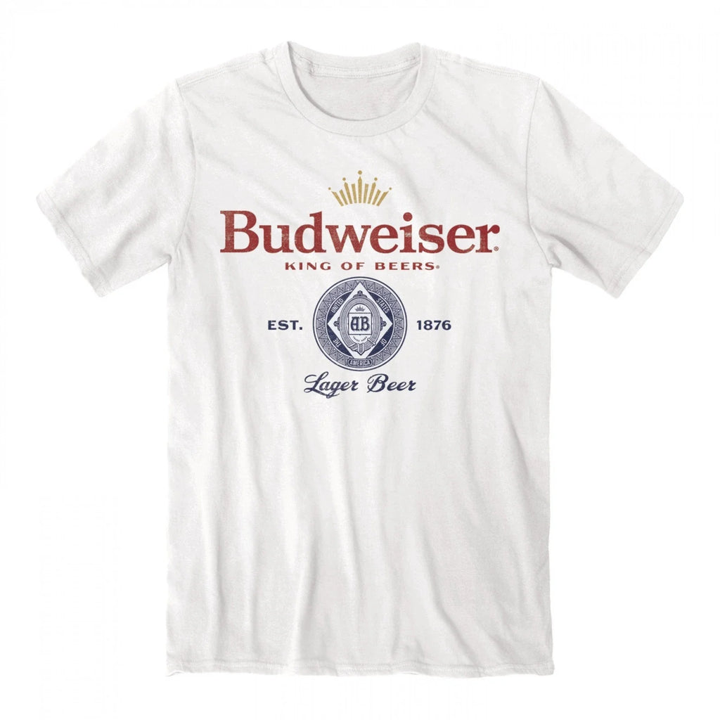 Budweiser 1876 King of Beers Print Shot Sleeve White Cotton T-Shirt Size Large Unisex T-shirt, Sweatshirt, Hoodie, Long Sleeve Tee - T-Shirt, Sweatshirt, Hoodie