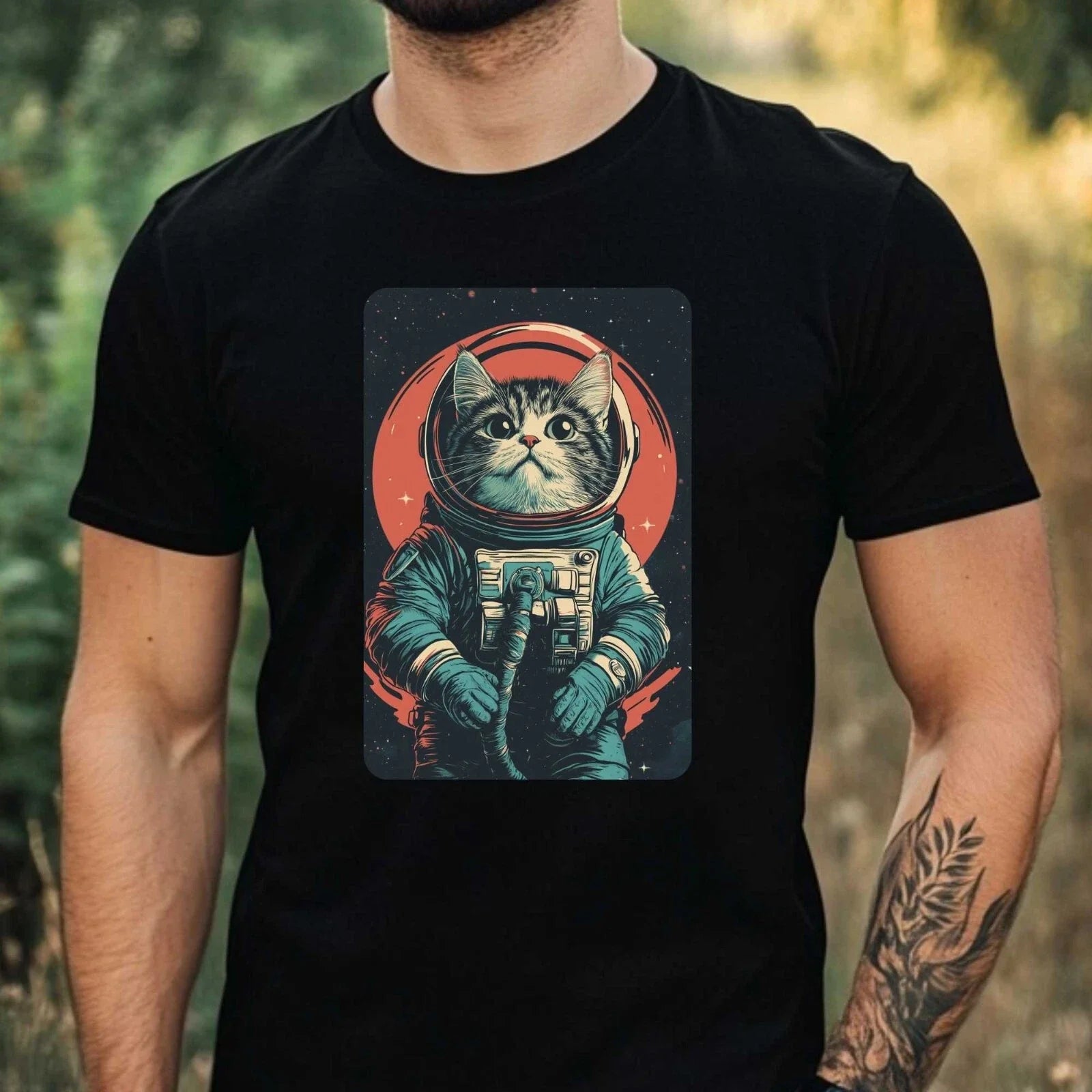 Mens Cat as Astronaut Print Cotton T-Shirt Size XS to 5XL Unisex T-shirt, Sweatshirt, Hoodie, Long Sleeve Tee - T-Shirt, Sweatshirt, Hoodie
