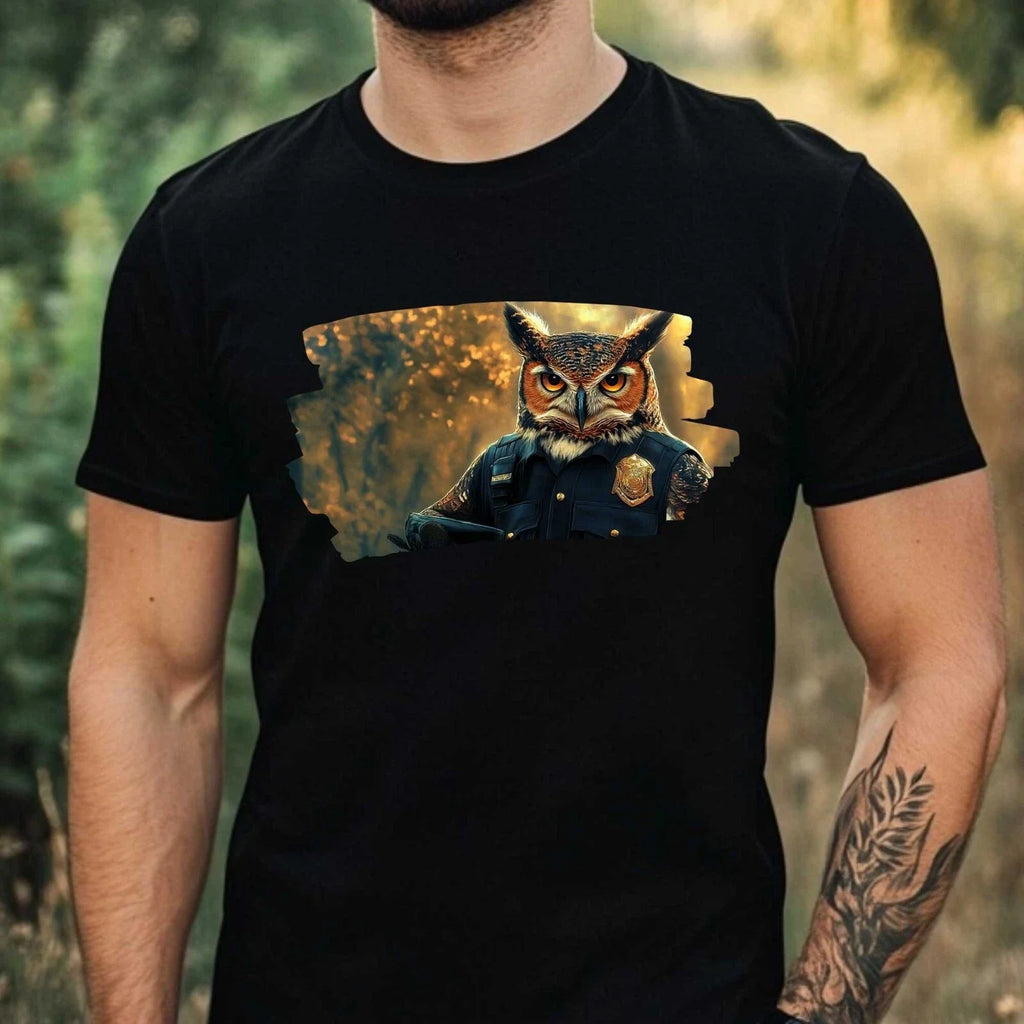 Mens Owl as Policeman Motif Cotton T-Shirt Size XS to 5XL Unisex T-shirt, Sweatshirt, Hoodie, Long Sleeve Tee - T-Shirt, Sweatshirt, Hoodie