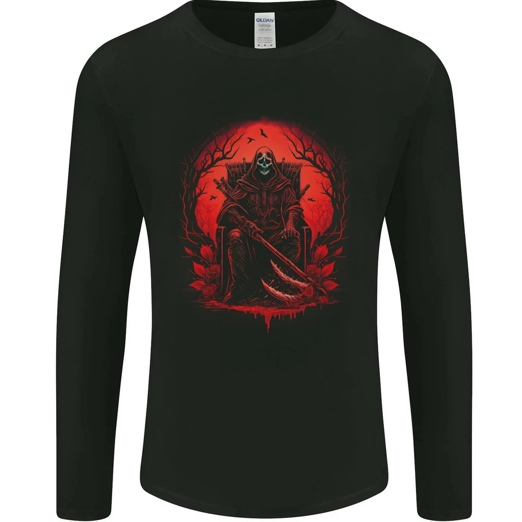 The Grim Reaper On His Throne Gothic Biker Mens Long Sleeve T-Shirt Unisex T-shirt, Sweatshirt, Hoodie, Long Sleeve Tee - T-Shirt, Sweatshirt, Hoodie