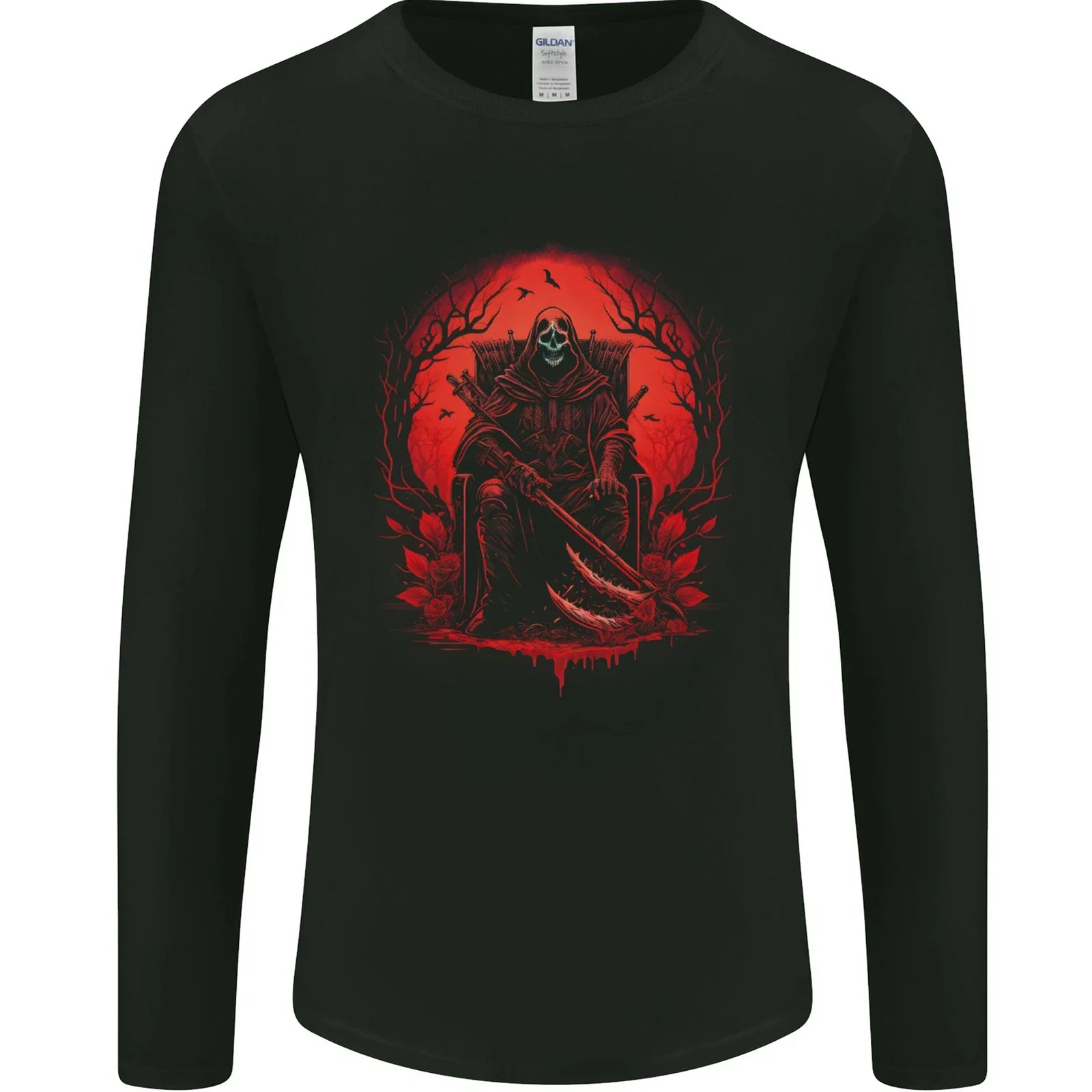 The Grim Reaper On His Throne Gothic Biker Mens Long Sleeve T-Shirt Unisex T-shirt, Sweatshirt, Hoodie, Long Sleeve Tee - T-Shirt, Sweatshirt, Hoodie