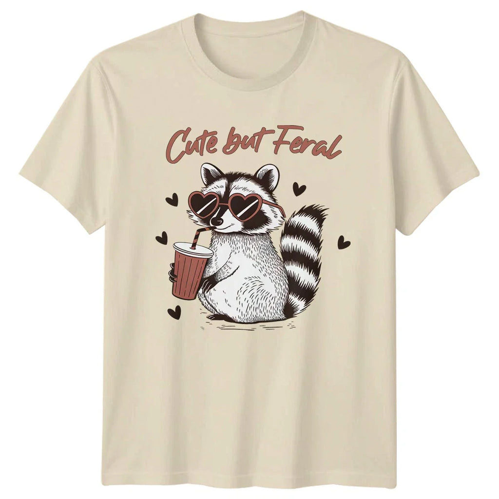 Cute But Feral Raccoon T-Shirt Animal Humor Birthday Gift For Him And Her Unisex T-shirt, Sweatshirt, Hoodie, Long Sleeve Tee - T-Shirt, Sweatshirt, Hoodie