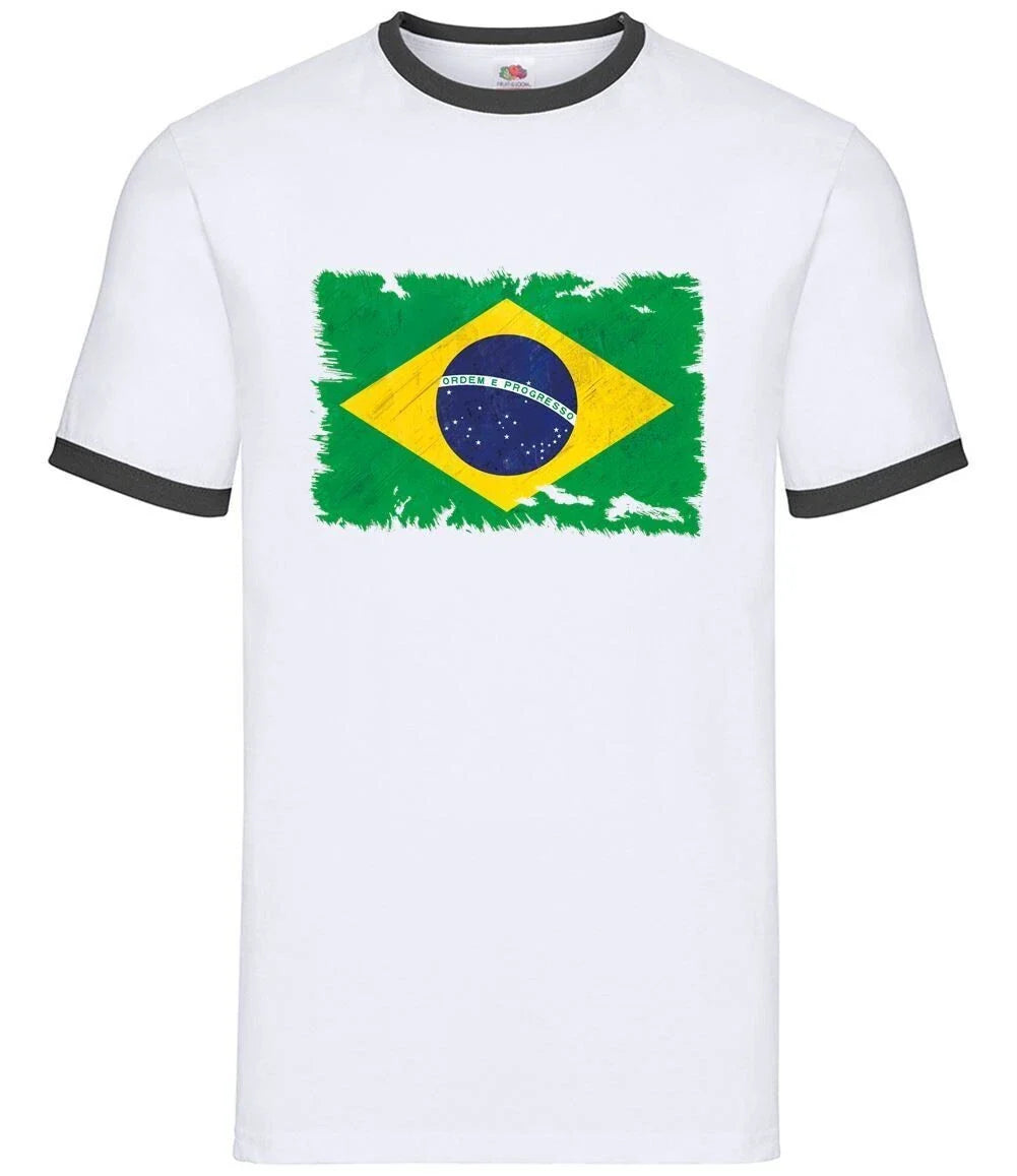Brazil Grunge Style Flag - Mens Ringer - Brazilian Country Brasilia Flags Unisex T-shirt, Sweatshirt, Hoodie, Long Sleeve Tee - T-Shirt, Sweatshirt, Hoodie