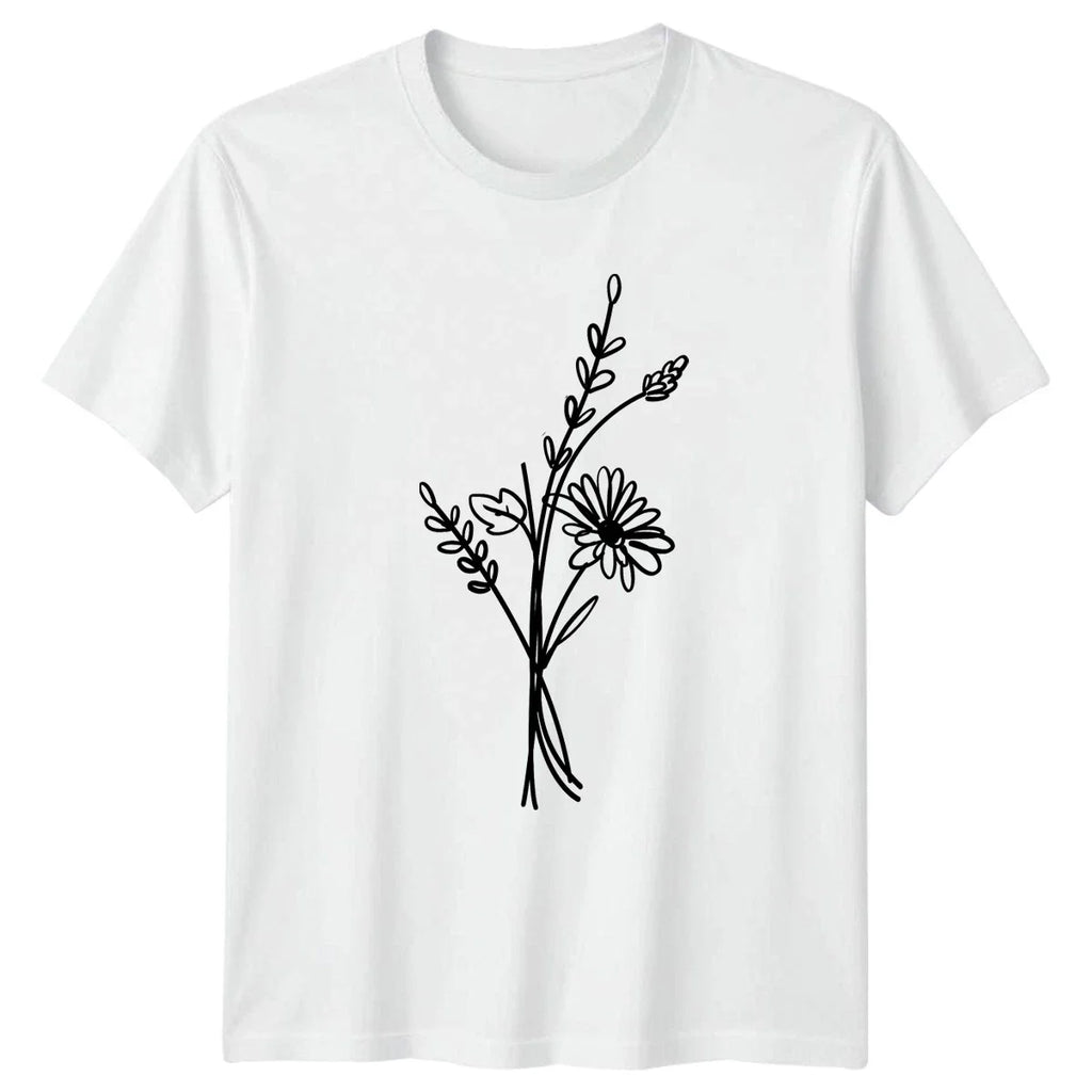 Minimalist Botanical Wildflower Bunch T-Shirt Line Art Floral Birthday Gift Unisex T-shirt, Sweatshirt, Hoodie, Long Sleeve Tee - T-Shirt, Sweatshirt, Hoodie