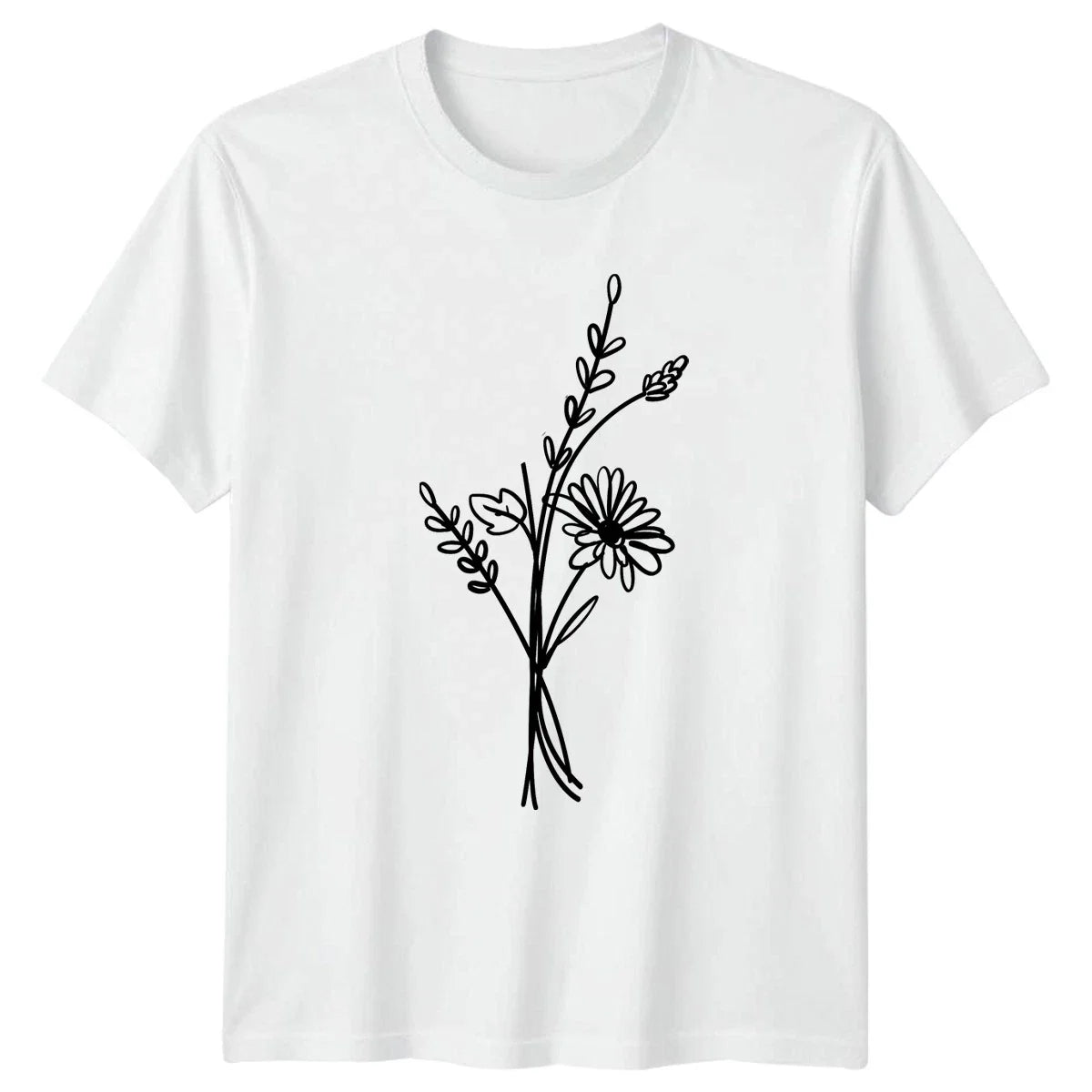 Minimalist Botanical Wildflower Bunch T-Shirt Line Art Floral Birthday Gift Unisex T-shirt, Sweatshirt, Hoodie, Long Sleeve Tee - T-Shirt, Sweatshirt, Hoodie