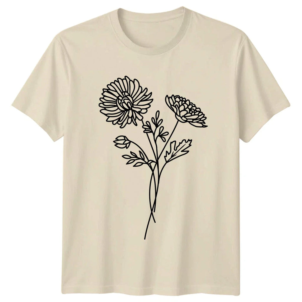 Minimalist Chrysanthemum Flower Bouquet T-Shirt Floral Line Art Birthday Gift Unisex T-shirt, Sweatshirt, Hoodie, Long Sleeve Tee - T-Shirt, Sweatshirt, Hoodie