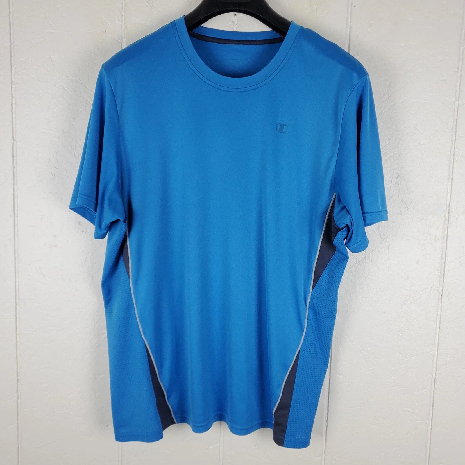 Champion Shirt Men Extra Large Blue Logo Crew Neck Short Sleeve Stretch Pullover Unisex T-shirt, Sweatshirt, Hoodie, Long Sleeve Tee - T-Shirt, Sweatshirt, Hoodie