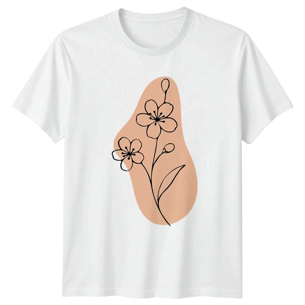 Minimalist Line Art Floral Bloom T-Shirt Botanical Illustration Nature Birthday Unisex T-shirt, Sweatshirt, Hoodie, Long Sleeve Tee - T-Shirt, Sweatshirt, Hoodie