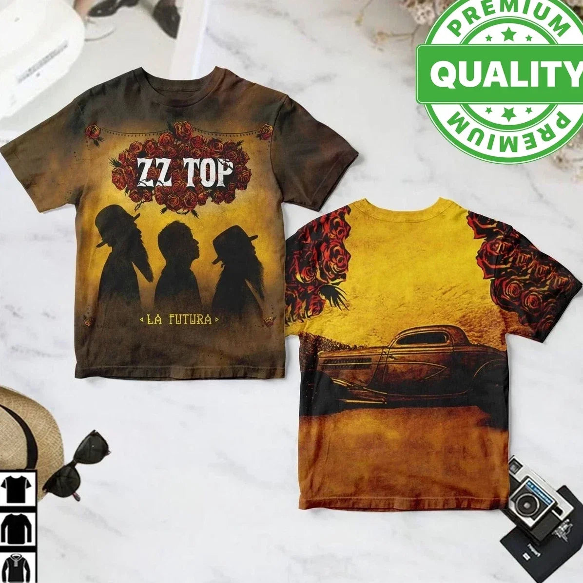 ZZ Top Band - La Futura Album 3D AOP T Shirt Unisex T-shirt, Sweatshirt, Hoodie, Long Sleeve Tee - T-Shirt, Sweatshirt, Hoodie