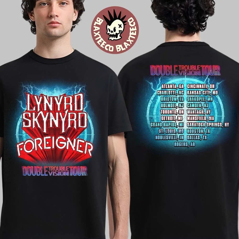 Foreigner X Lynyrd Skynyrd Double Trouble Vision Tour 2026 T Shirt Unisex T-shirt, Sweatshirt, Hoodie, Long Sleeve Tee - T-Shirt, Sweatshirt, Hoodie