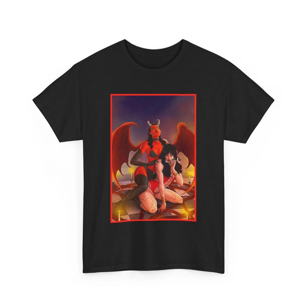 Vampirella and Purgatori Graphic Tee, Fun Casual T-Shirt, Comic, Gothic Apparel Unisex T-shirt, Sweatshirt, Hoodie, Long Sleeve Tee - T-Shirt, Sweatshirt, Hoodie