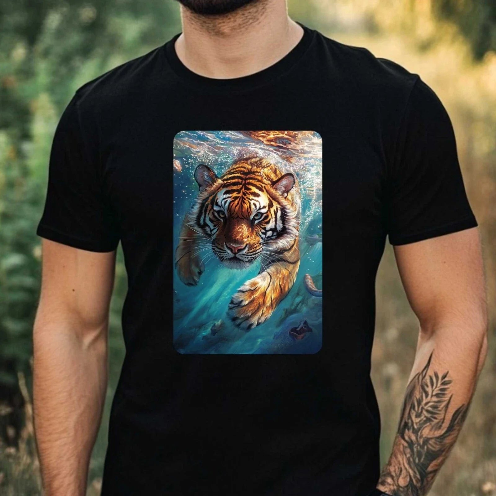 Mens Tiger Swimming In Ocean Motif Cotton T-Shirt Size XS to 5XL Unisex T-shirt, Sweatshirt, Hoodie, Long Sleeve Tee - T-Shirt, Sweatshirt, Hoodie