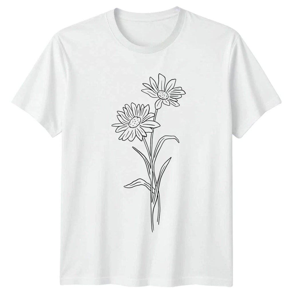Minimalist Daisy Flower Line Art Womens T-Shirt Botanical Gardening Unisex T-shirt, Sweatshirt, Hoodie, Long Sleeve Tee - T-Shirt, Sweatshirt, Hoodie
