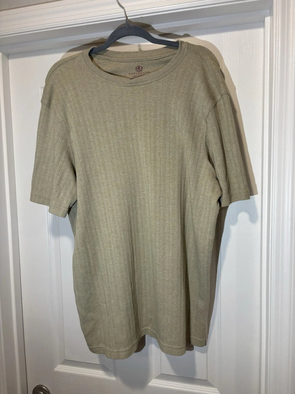 Covington Mens XL Tan Vertical Textured Knit Top Short Sleeve Minimalist Basics Unisex T-shirt, Sweatshirt, Hoodie, Long Sleeve Tee - T-Shirt, Sweatshirt, Hoodie