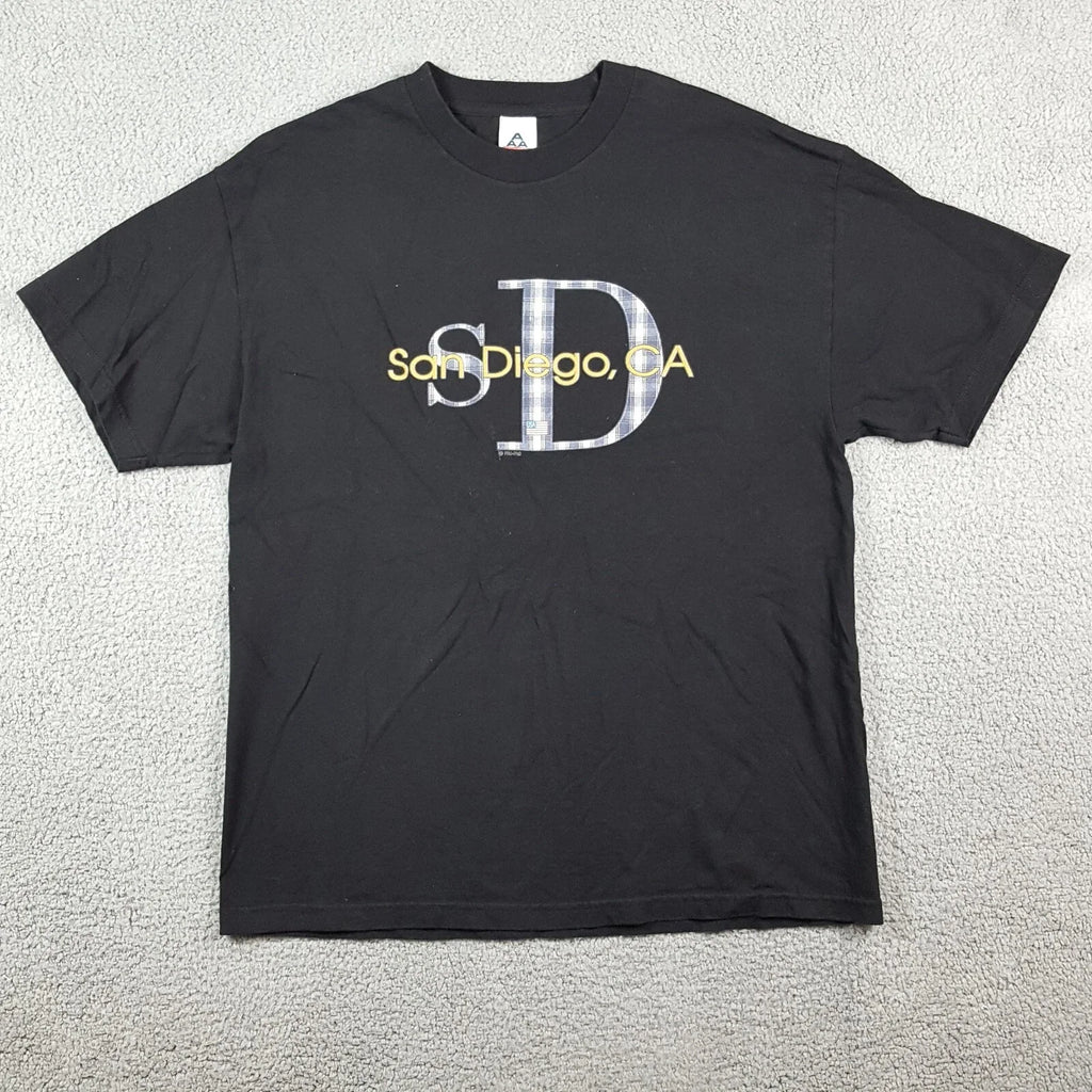 Vintage Sand Diego CA California Plaid Logo Men's XL Black Short Sleeve T Shirt Unisex T-shirt, Sweatshirt, Hoodie, Long Sleeve Tee - T-Shirt, Sweatshirt, Hoodie