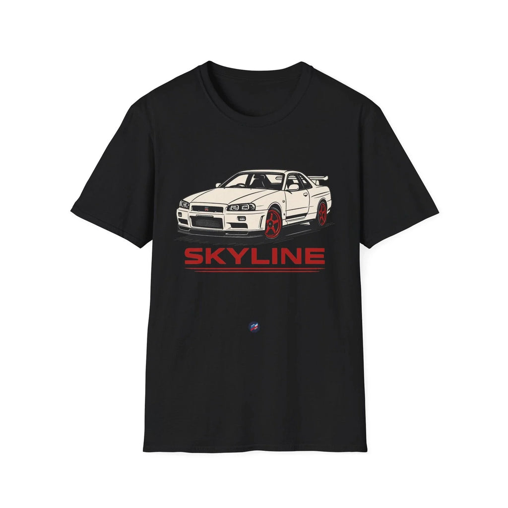 R34 Skyline GT-R JDM Shirt  White GTR with Red Wheels Street Racer Graphic Tee Unisex T-shirt, Sweatshirt, Hoodie, Long Sleeve Tee - T-Shirt, Sweatshirt, Hoodie