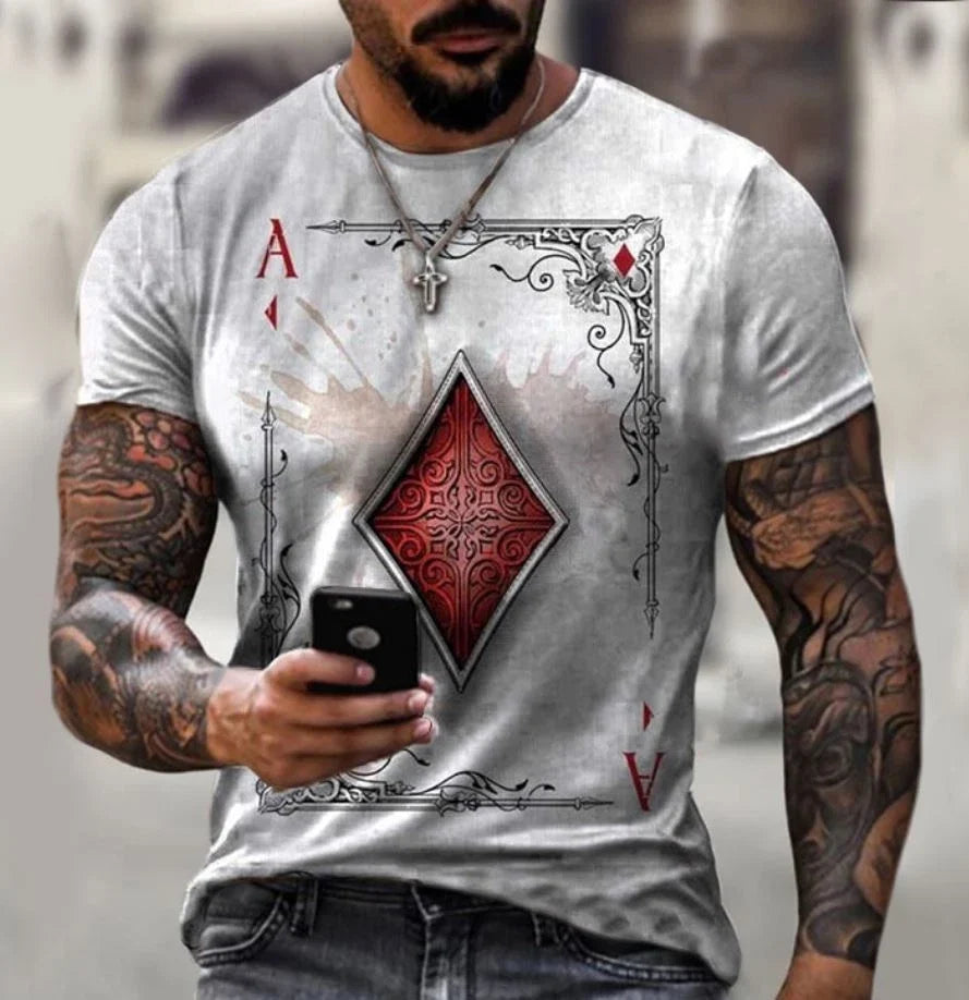 Men T-Shirt White Ace of Diamonds Poker Playing Card Vintage Short Sleeve Tee Unisex T-shirt, Sweatshirt, Hoodie, Long Sleeve Tee - T-Shirt, Sweatshirt, Hoodie