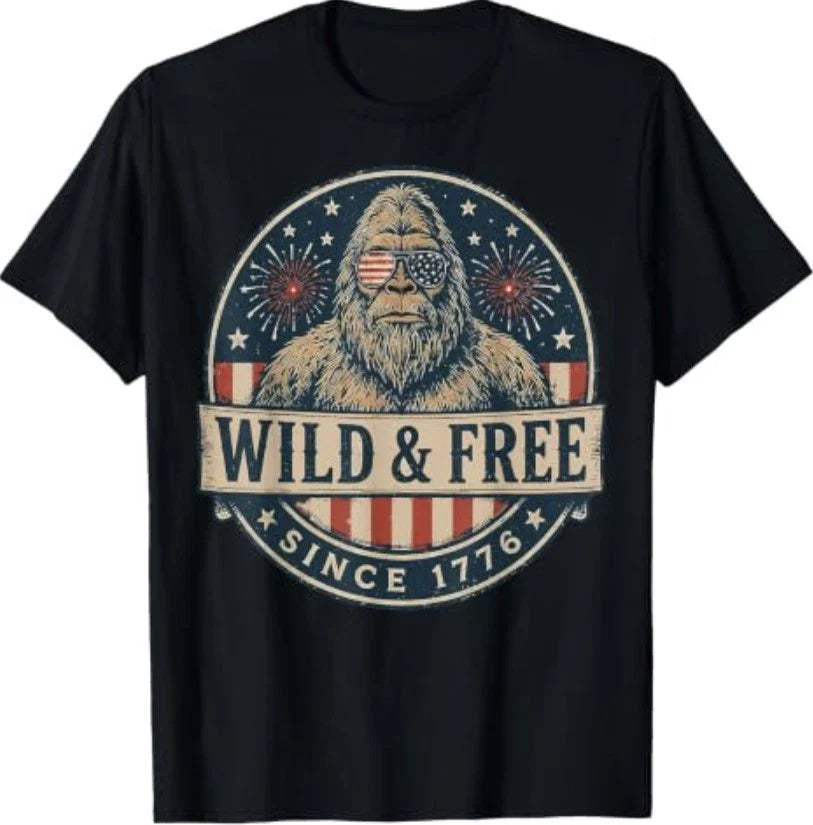 Patriotic Bigfoot Wild Free Since 1776 Sasquatch 4th July T-Shirt Unisex T-shirt, Sweatshirt, Hoodie, Long Sleeve Tee - T-Shirt, Sweatshirt, Hoodie