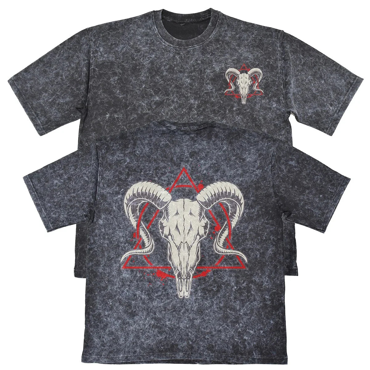 Ram Skull Unisex Mens Carbon Grey 240gsm French Terry Acid Wash T-Shirt Unisex T-shirt, Sweatshirt, Hoodie, Long Sleeve Tee - T-Shirt, Sweatshirt, Hoodie