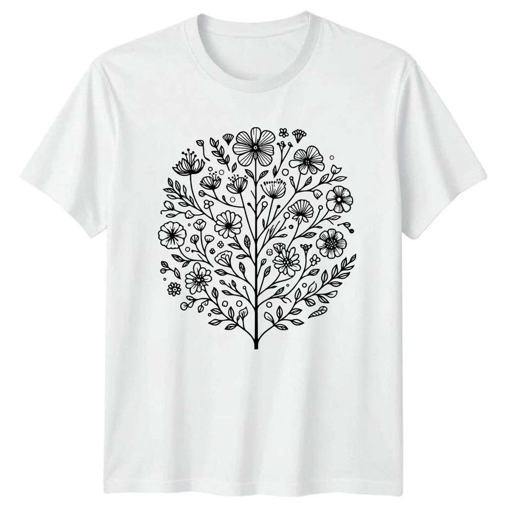 Minimalist Line Art Flower Tree Botanical Womens T-Shirt Illustration Nature Unisex T-shirt, Sweatshirt, Hoodie, Long Sleeve Tee - T-Shirt, Sweatshirt, Hoodie