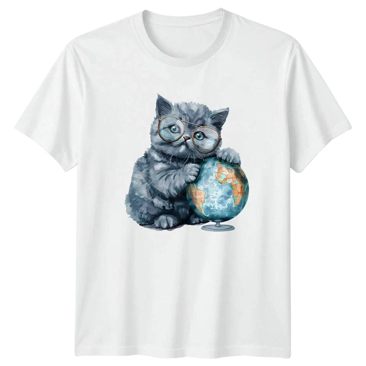 Cute Kitten Wearing Glasses T-Shirt Geography Cat Birthday Gift For Him And Her Unisex T-shirt, Sweatshirt, Hoodie, Long Sleeve Tee - T-Shirt, Sweatshirt, Hoodie