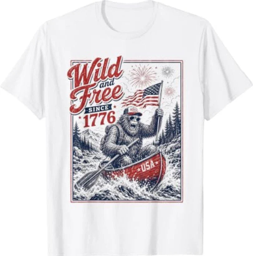 Patriotic Bigfoot Wild and Free Since 1776 American Flag T-Shirt Unisex T-shirt, Sweatshirt, Hoodie, Long Sleeve Tee - T-Shirt, Sweatshirt, Hoodie