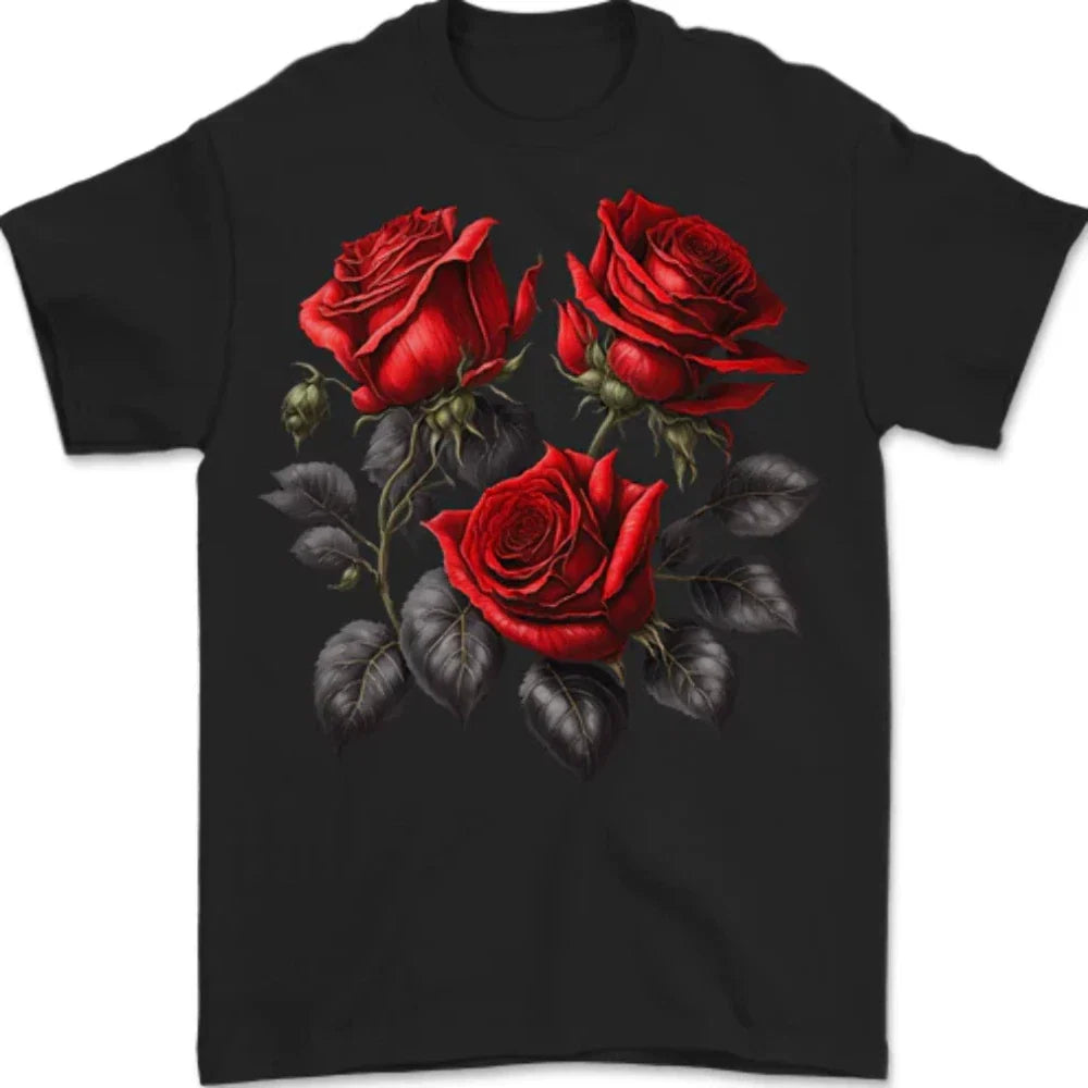 3 Red Roses Gothic Goth Mens T-Shirt 100% Cotton Unisex T-shirt, Sweatshirt, Hoodie, Long Sleeve Tee - T-Shirt, Sweatshirt, Hoodie