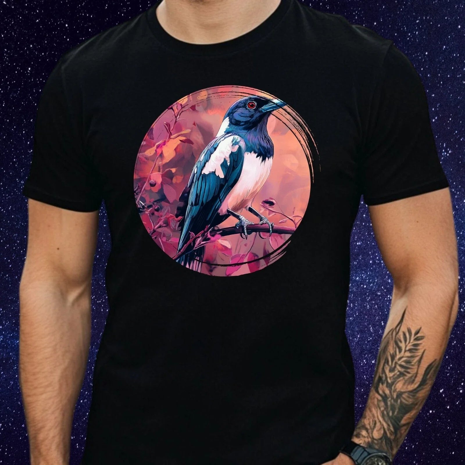 Mens Magpipe Bird Print Cotton T-Shirt Size XS to 5XL Unisex T-shirt, Sweatshirt, Hoodie, Long Sleeve Tee - T-Shirt, Sweatshirt, Hoodie