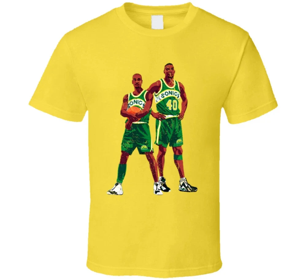 Shawn Kemp And Gary Payton Illustrated Distressed T Shirt Unisex T-shirt, Sweatshirt, Hoodie, Long Sleeve Tee - T-Shirt, Sweatshirt, Hoodie