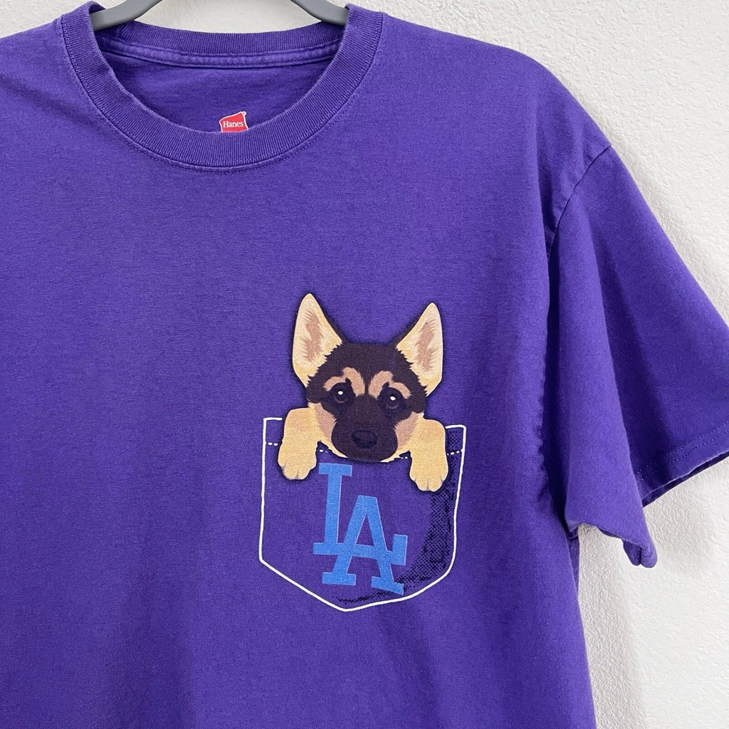 Hanes T-Shirt 100% Cotton Sz Large LA German Shepard Puppy Graphic Tee Purple Unisex T-shirt, Sweatshirt, Hoodie, Long Sleeve Tee - T-Shirt, Sweatshirt, Hoodie