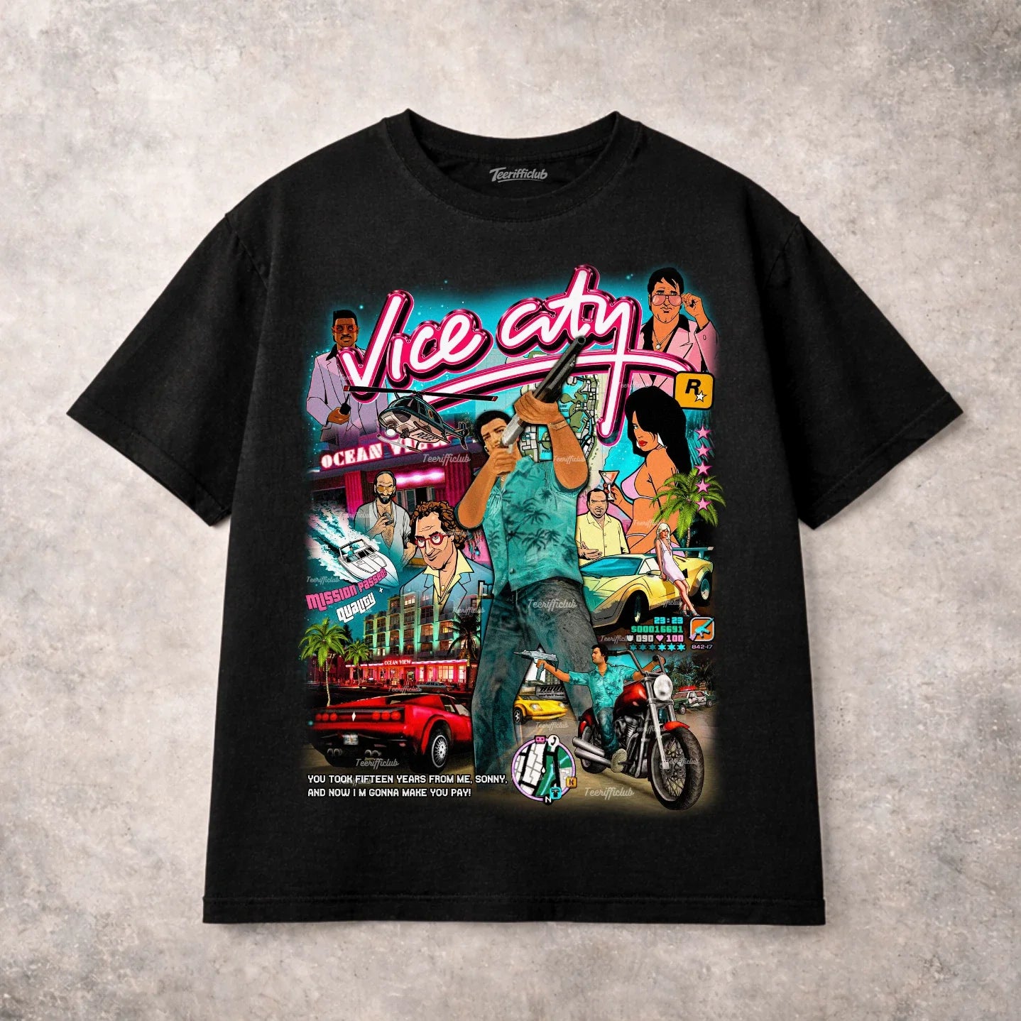 GTA Vice City Graphic T Shirt Retro Video Game 80s Miami Unisex Gamer Tee Unisex T-shirt, Sweatshirt, Hoodie, Long Sleeve Tee - T-Shirt, Sweatshirt, Hoodie