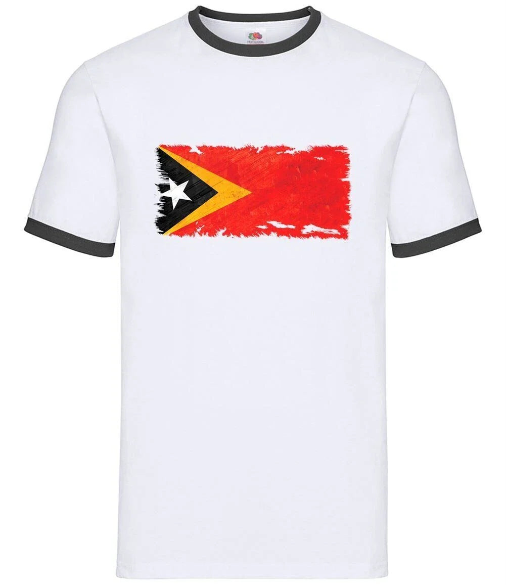 East Timor Grunge Style Bandiera Uomo T-Shirt Ringer Corta in Cotone Unisex T-shirt, Sweatshirt, Hoodie, Long Sleeve Tee - T-Shirt, Sweatshirt, Hoodie