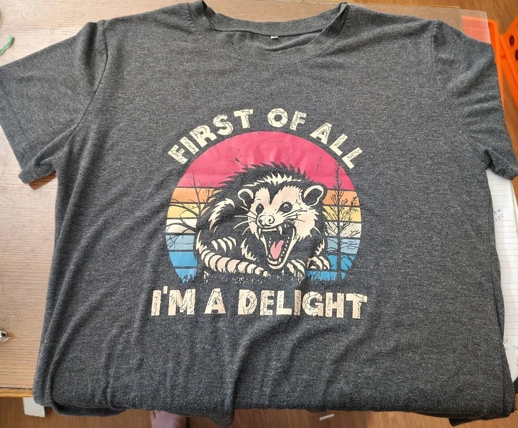 First Of All I'm A Delight Opossum Graphic T-Shirt Charcoal.Gray L Possum Tee Unisex T-shirt, Sweatshirt, Hoodie, Long Sleeve Tee - T-Shirt, Sweatshirt, Hoodie