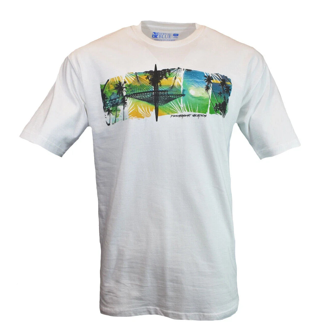 Mens T Shirt-Newport Blue- Size Medium-Palm Trees-Happy Hour-permeant vacation Unisex T-shirt, Sweatshirt, Hoodie, Long Sleeve Tee - T-Shirt, Sweatshirt, Hoodie