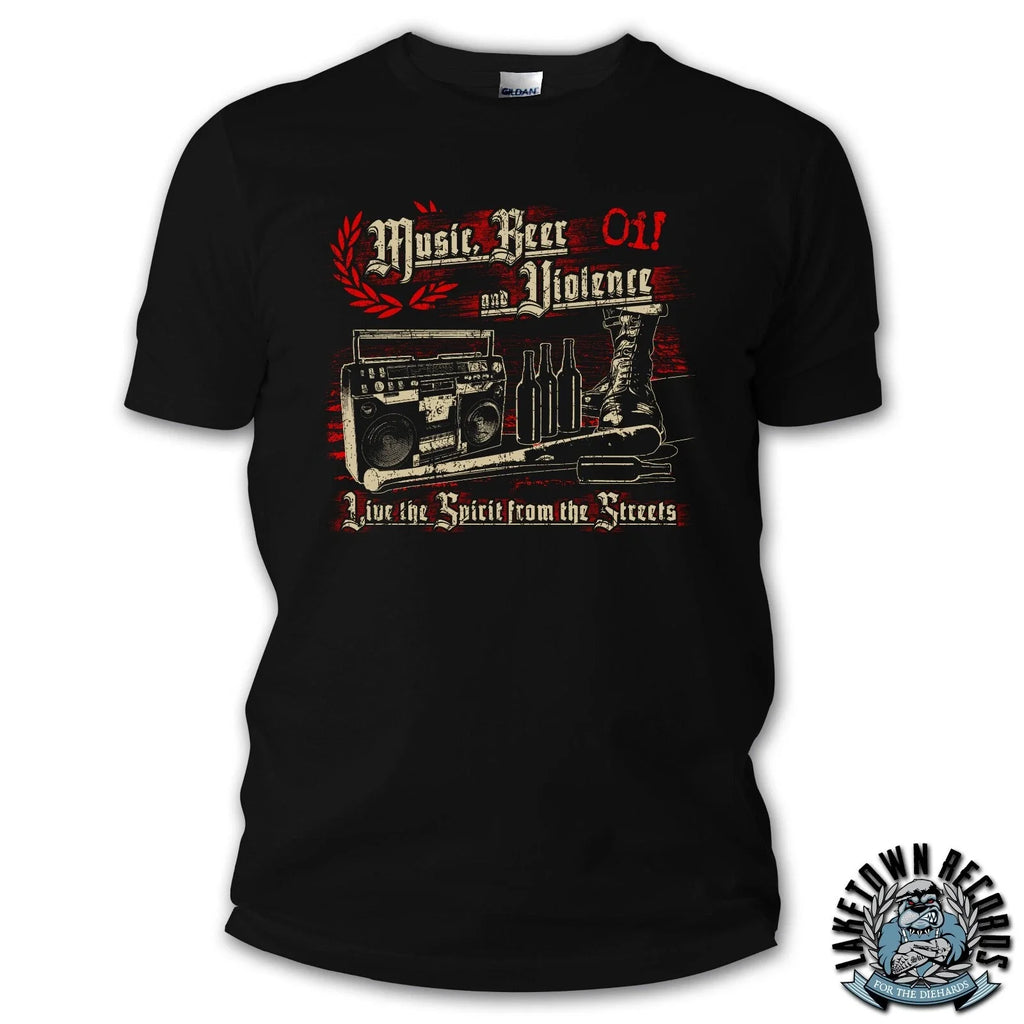 OI! - MUSIC BEER & VIOLENCE (T-SHIRT) S-3XL Oi! Punk Skinhead Working Class Unisex T-shirt, Sweatshirt, Hoodie, Long Sleeve Tee - T-Shirt, Sweatshirt, Hoodie