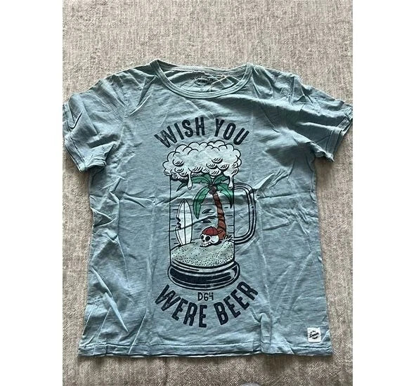 WISH YOU WERE BEER, SHIRT, BLUE, SKULL AND PALM TREE, MUG Unisex T-shirt, Sweatshirt, Hoodie, Long Sleeve Tee - T-Shirt, Sweatshirt, Hoodie