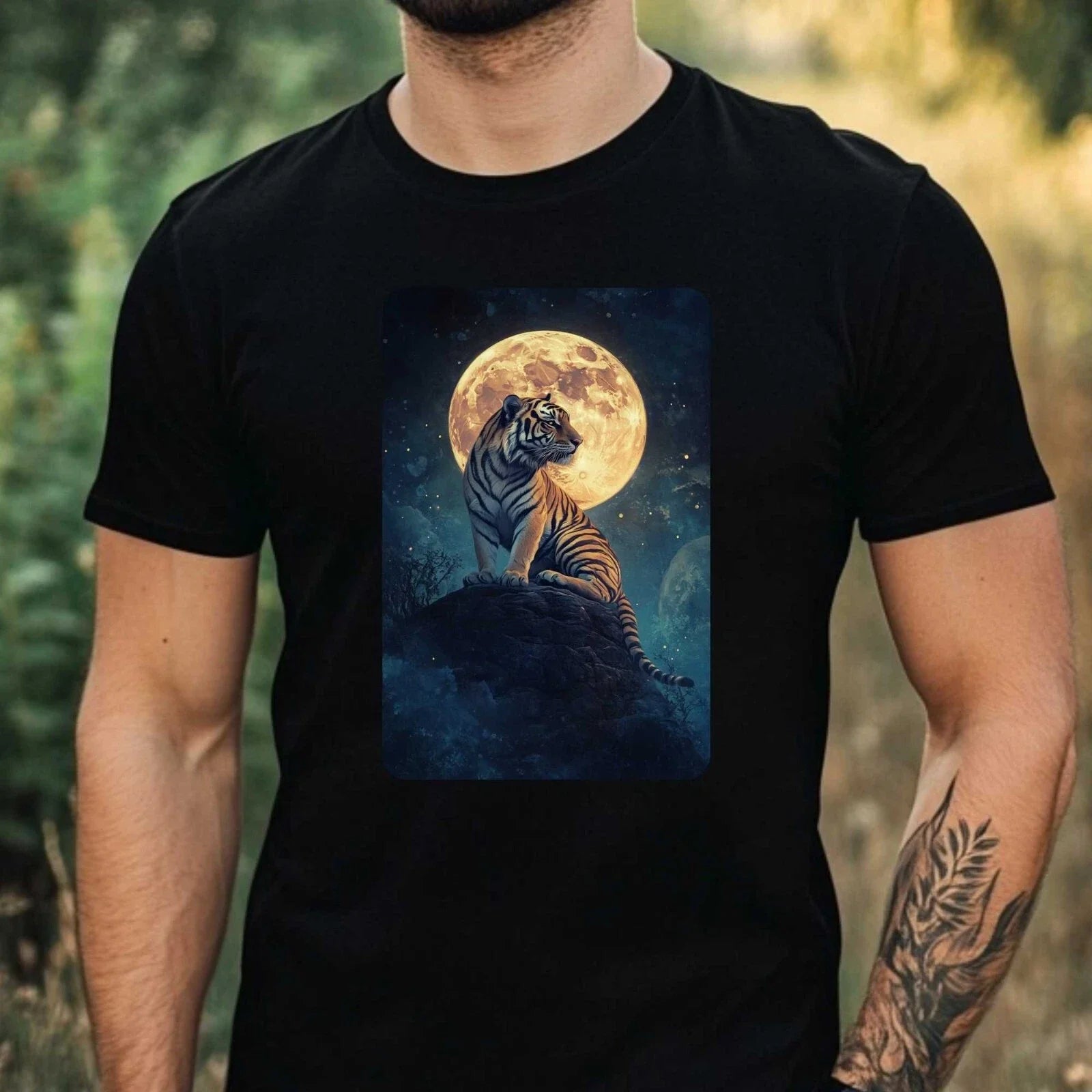Mens Tiger Full Moon Print Cotton T-Shirt Size XS to 5XL Unisex T-shirt, Sweatshirt, Hoodie, Long Sleeve Tee - T-Shirt, Sweatshirt, Hoodie
