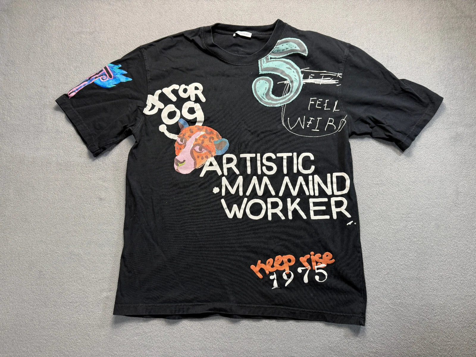 ZARA graffiti artistic mmming worker black shirt mens size L Unisex T-shirt, Sweatshirt, Hoodie, Long Sleeve Tee - T-Shirt, Sweatshirt, Hoodie