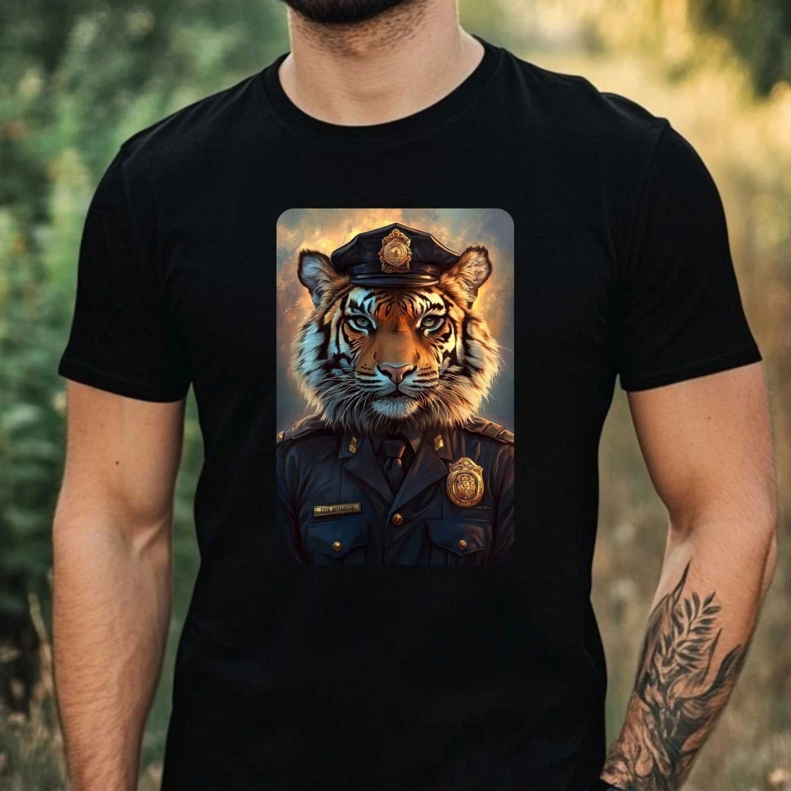 Mens Tiger as Policeman Motif Cotton T-Shirt Size XS to 5XL Unisex T-shirt, Sweatshirt, Hoodie, Long Sleeve Tee - T-Shirt, Sweatshirt, Hoodie