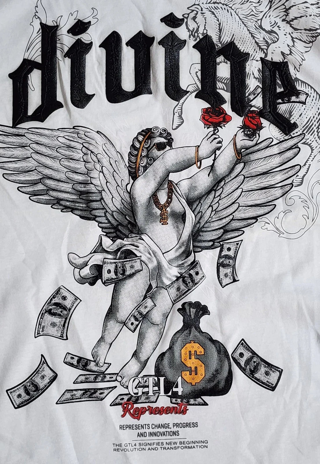 GTL4 T-Shirt Sz XL Divine Angel Roses Money Change Progress Innovation Tee Unisex T-shirt, Sweatshirt, Hoodie, Long Sleeve Tee - T-Shirt, Sweatshirt, Hoodie