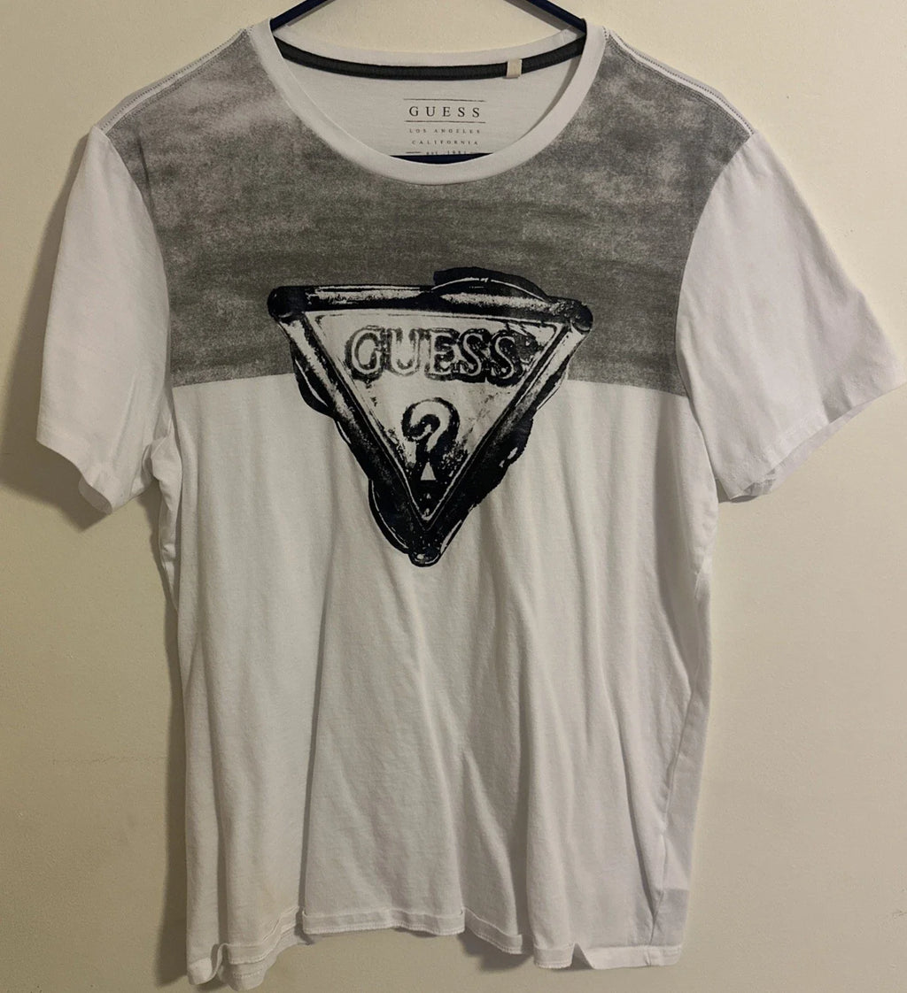 Guess White Hologram Logo Short Sleeve Crew T Shirt Size XL Unisex T-shirt, Sweatshirt, Hoodie, Long Sleeve Tee - T-Shirt, Sweatshirt, Hoodie